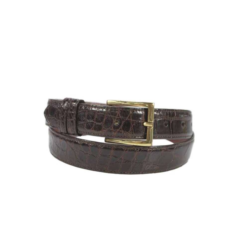 Lai Mens Genuine Alligator Frame Buckle Belt Brown Size 34